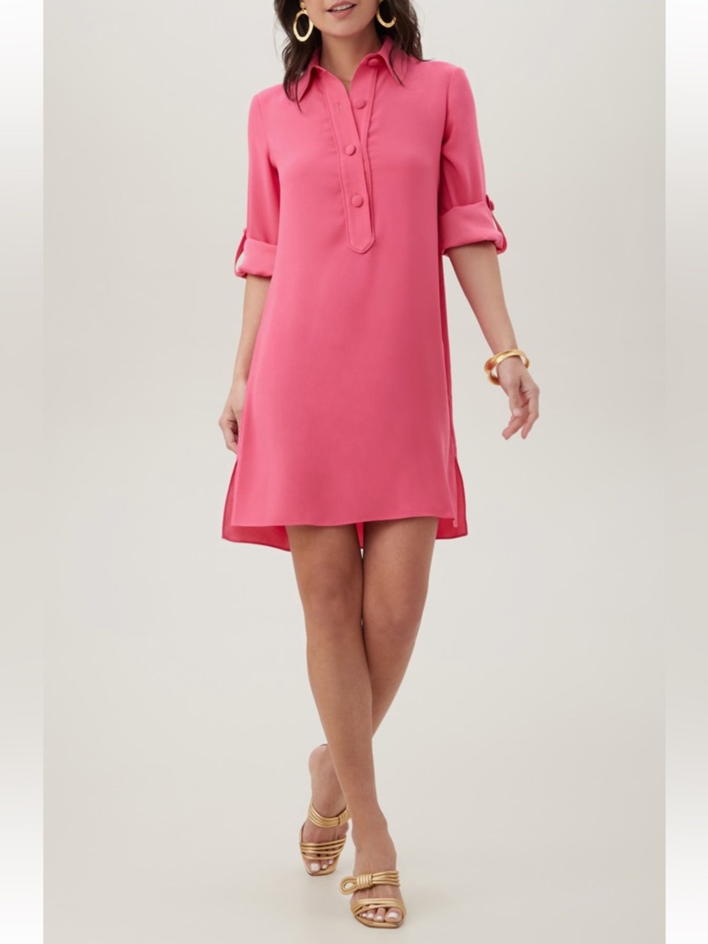 Trina Turk Portrait Collared Shirt Dress Women’s Size Small Pink Roll Up Sleeve